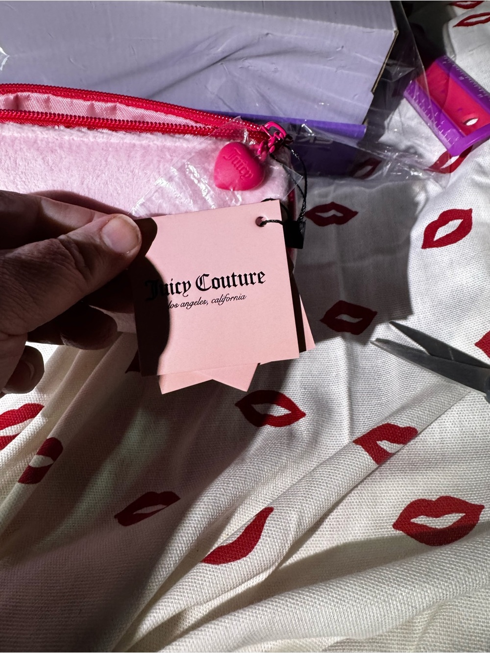 Juicy Couture Pink Plush Cosmetic Pouch with Heart Charm includes travel bottle - Picture 10 of 10